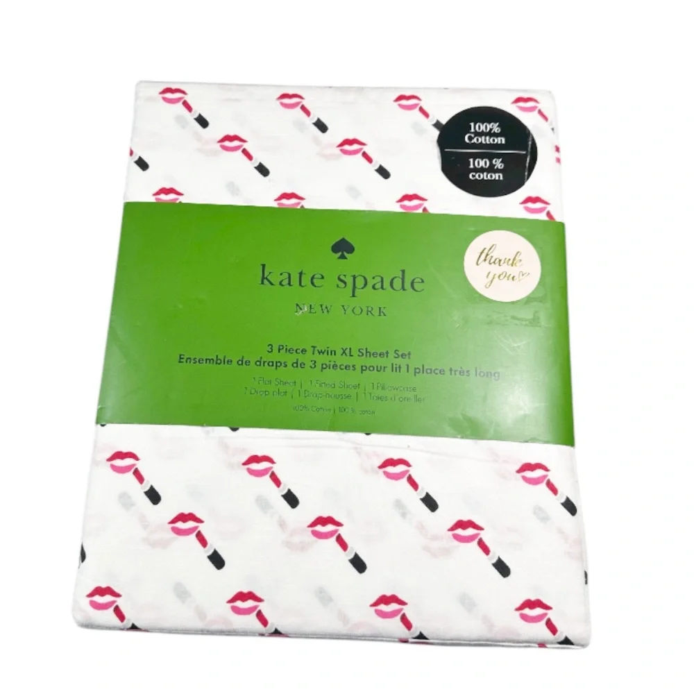 NEW Kate Spade LIPSTICK KISS. TWIN XL Sheet Set